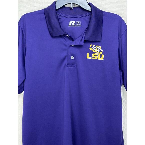 Russell NCAA LSU Tigers Shirt Mens Large Dri-Fit Lightweight Purple Polo Shirt - Picture 2 of 8